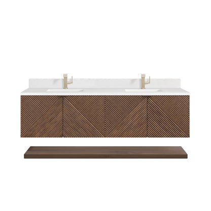 James Martin - Marcello 72" Double Vanity, Chestnut w/ Single Hole 3 CM White Zeus Top & Backsplash - D200-V72-CSN-1WZ view 1