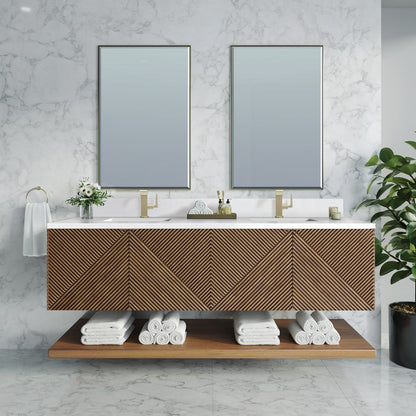James Martin - Marcello 72" Double Vanity, Chestnut w/ Single Hole 3 CM White Zeus Top & Backsplash - D200-V72-CSN-1WZ view 2