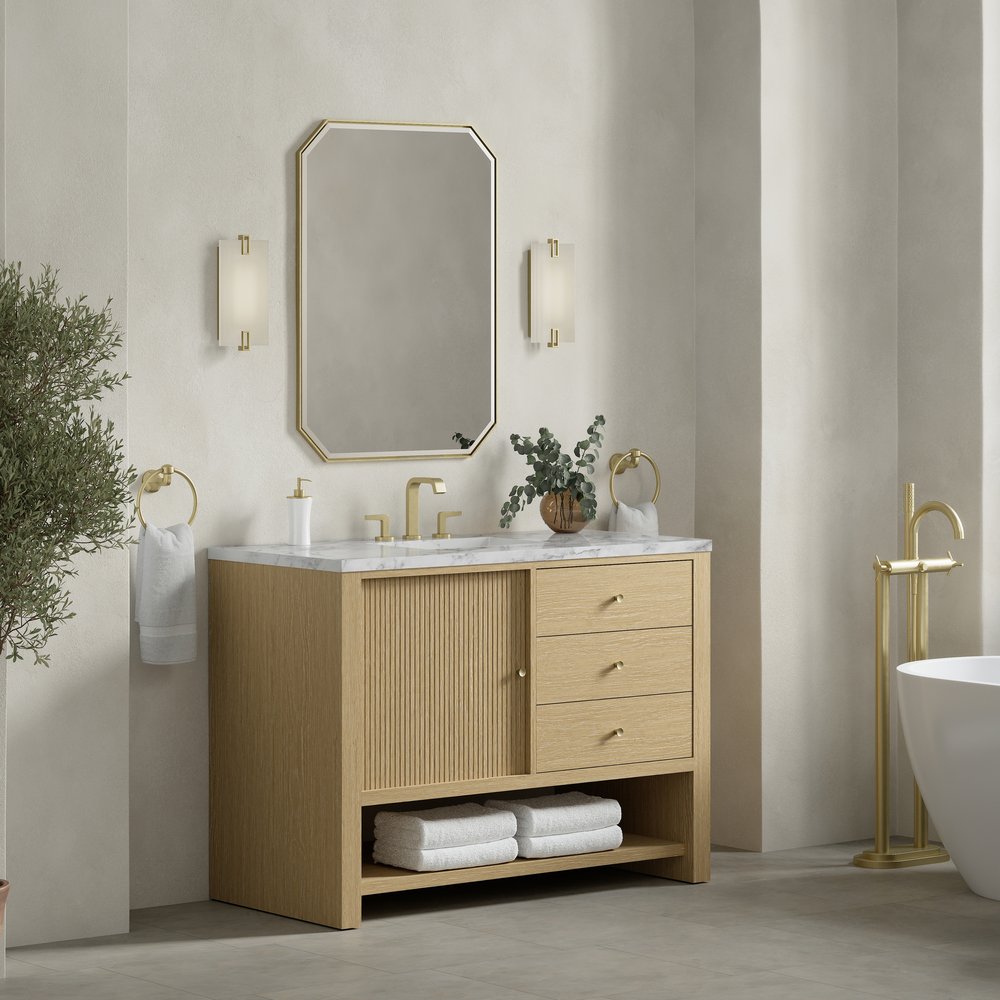 James Martin - Marigot 48" Single Vanity, Sunwashed Oak w/ 3 CM Carrara White Marble Top - D404-V48-SWO-3CAR view 4