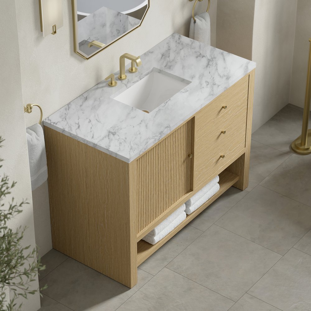 James Martin - Marigot 48" Single Vanity, Sunwashed Oak w/ 3 CM Carrara White Marble Top - D404-V48-SWO-3CAR view 6