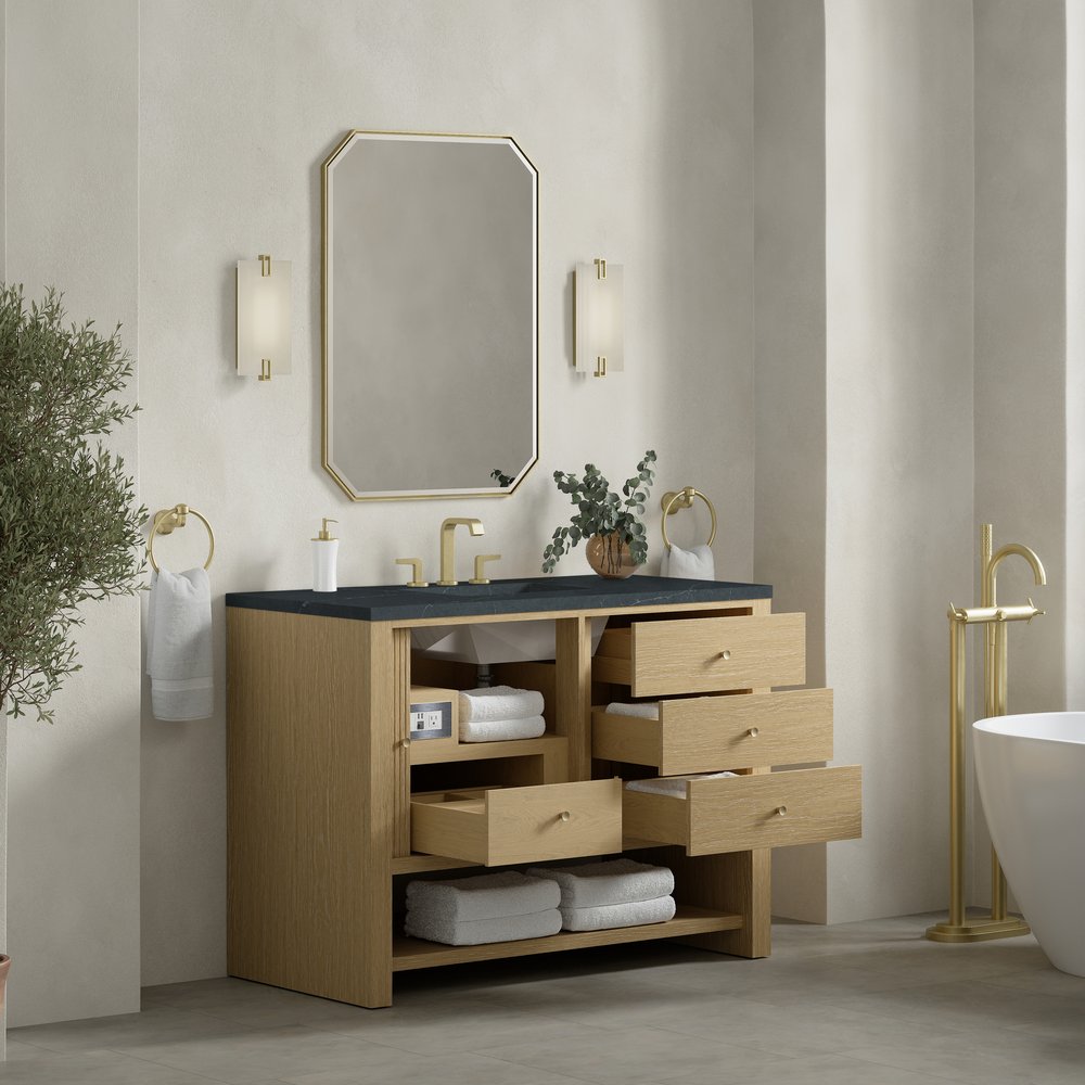 James Martin - Marigot 48" Single Vanity, Sunwashed Oak w/ 3 CM Charcoal Soapstone Silestone Top - D404-V48-SWO-3CSP view 5