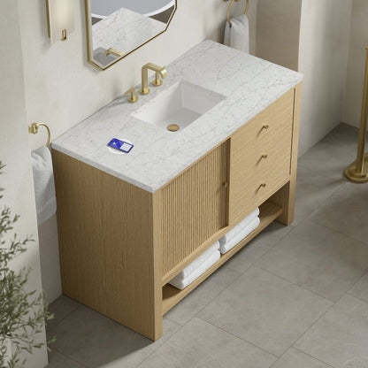 James Martin - Marigot 48" Single Vanity, Sunwashed Oak w/ 3 CM Eternal Jasmine Pearl Silestone Top w/ FreePower Wireless Charger - D404-V48-SWO-FEJP view 7