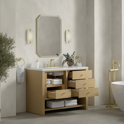 James Martin - Marigot 48" Single Vanity, Sunwashed Oak w/ 3 CM Ethereal Noctis Silestone Top w/ FreePower Wireless Charger - D404-V48-SWO-FENC view 5