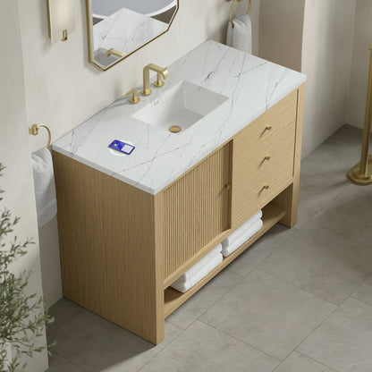 James Martin - Marigot 48" Single Vanity, Sunwashed Oak w/ 3 CM Ethereal Noctis Silestone Top w/ FreePower Wireless Charger - D404-V48-SWO-FENC view 7