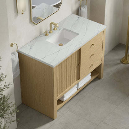 James Martin - Marigot 48" Single Vanity, Sunwashed Oak w/ 3 CM Ethereal Noctis Silestone Top w/ FreePower Wireless Charger - D404-V48-SWO-FENC view 8