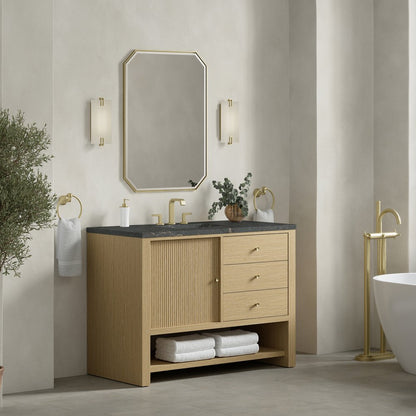 James Martin - Marigot 48" Single Vanity, Sunwashed Oak w/ 3 CM Parisien Bleu Silestone Top w/ FreePower Wireless Charger - D404-V48-SWO-FPBL view 4