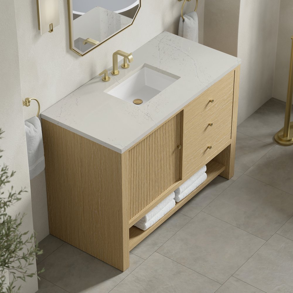James Martin - Marigot 48" Single Vanity, Sunwashed Oak, w/ 3 CM Siberian Silestone Top w/FreePower Wireless Charger - D404-V48-SWO-FSFR view 8