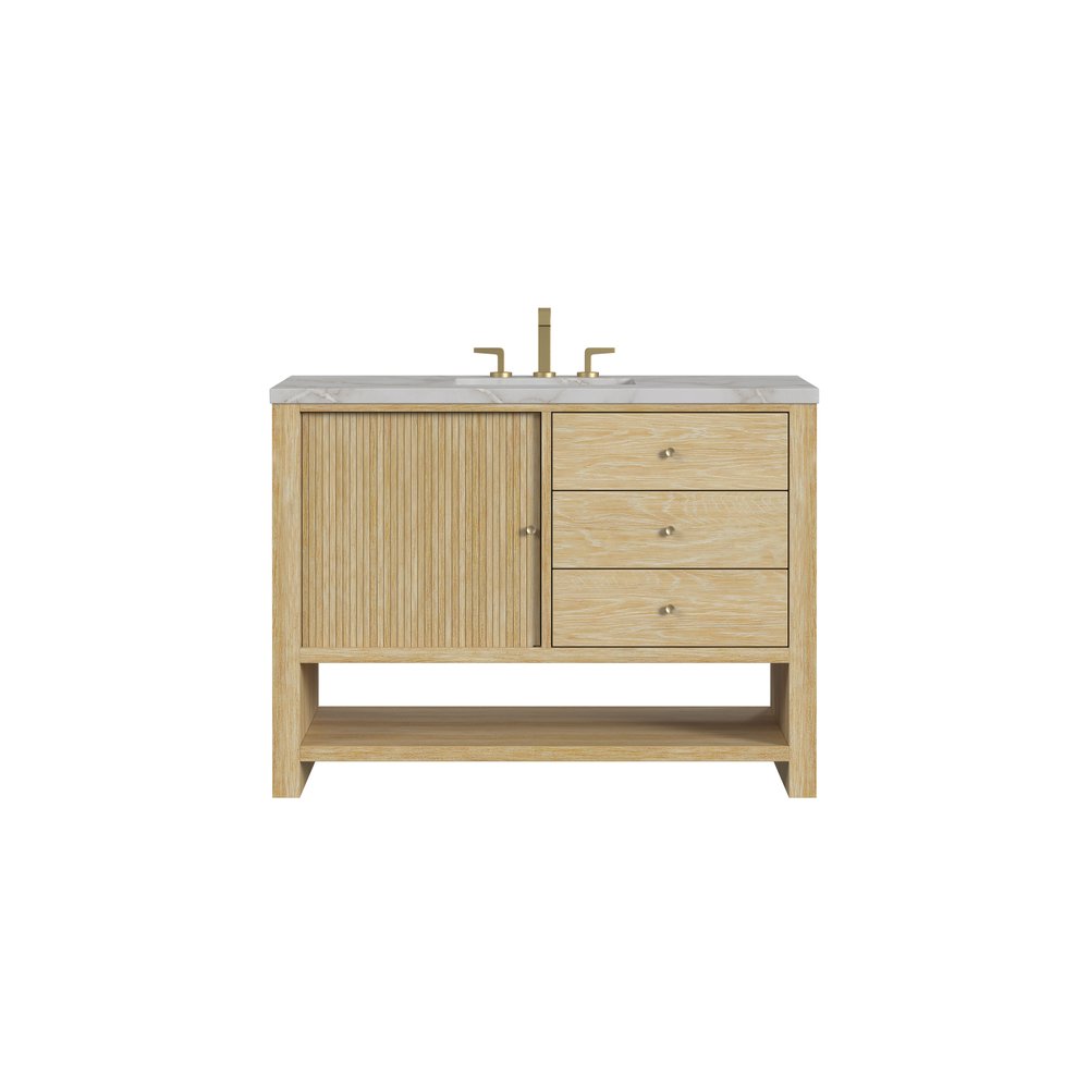 James Martin - Marigot 48" Single Vanity, Sunwashed Oak w/ 3 CM Victorian Silver Silestone Top - D404-V48-SWO-3VSL view 1