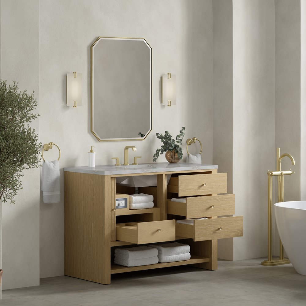 James Martin - Marigot 48" Single Vanity, Sunwashed Oak w/ 3 CM Victorian Silver Silestone Top - D404-V48-SWO-3VSL view 5