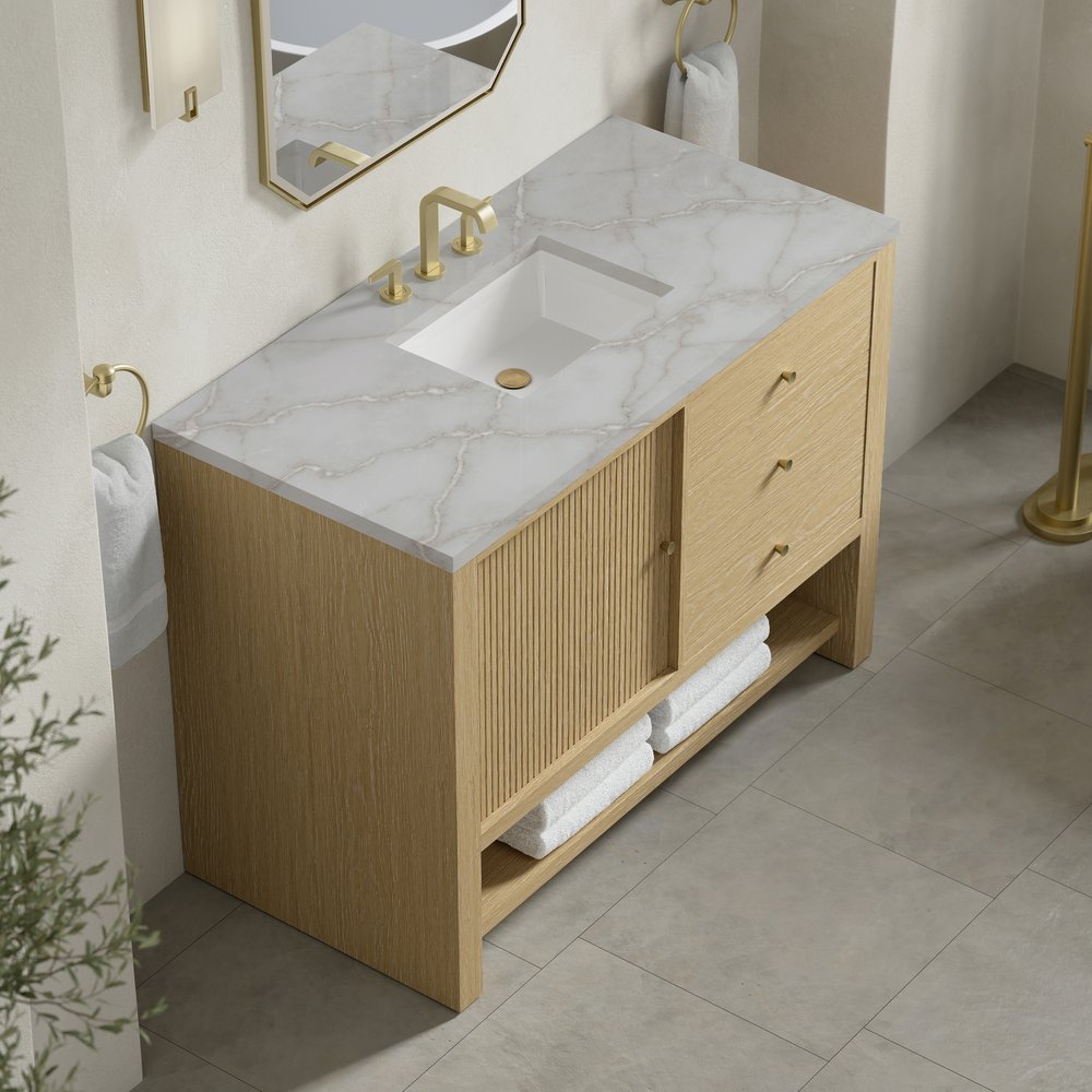 James Martin - Marigot 48" Single Vanity, Sunwashed Oak w/ 3 CM Victorian Silver Silestone Top - D404-V48-SWO-3VSL view 7