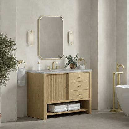 James Martin - Marigot 48" Single Vanity, Sunwashed Oak w/ 3 CM Victorian Silver Silestone Top w/ FreePower Wireless Charger - D404-V48-SWO-FVSL view 4