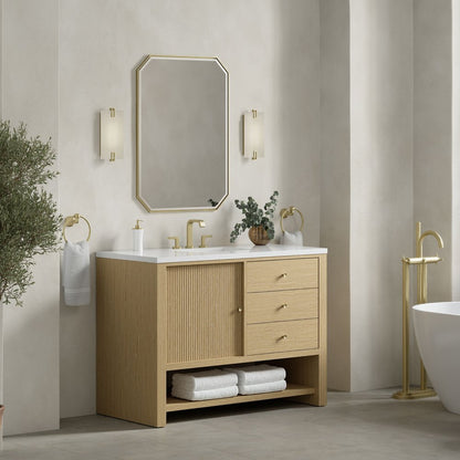 James Martin - Marigot 48" Single Vanity, Sunwashed Oak w/ 3 CM White Zeus Silestone Top - D404-V48-SWO-3WZ view 4