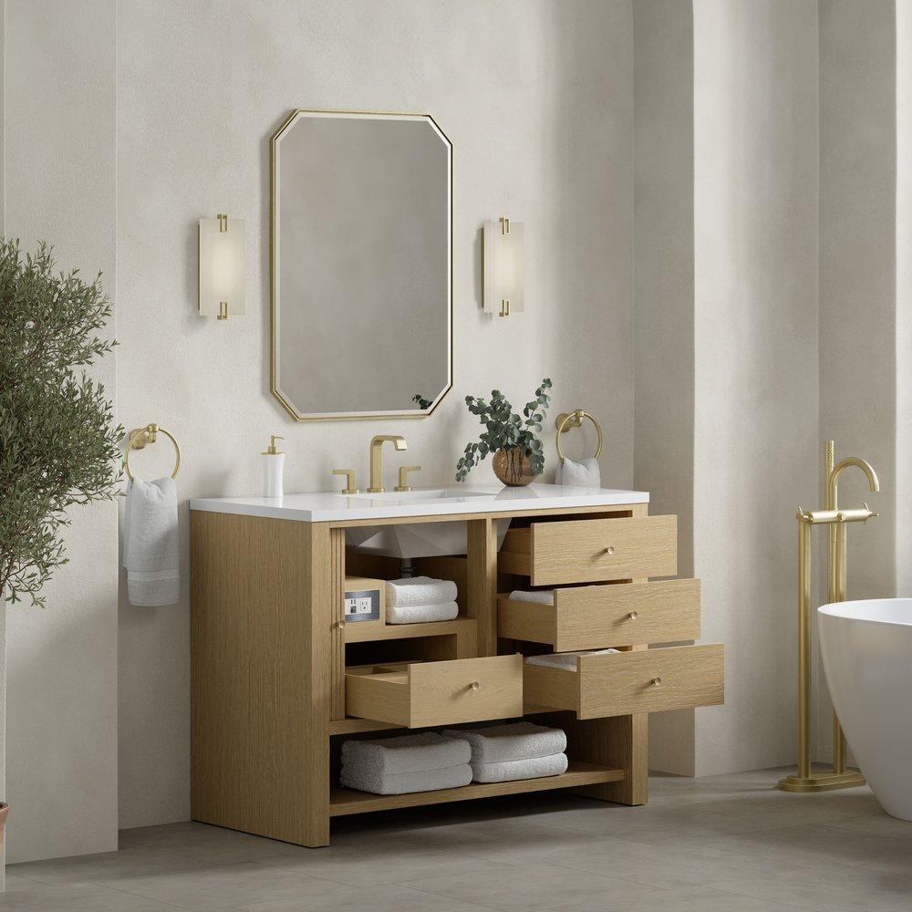 James Martin - Marigot 48" Single Vanity, Sunwashed Oak w/ 3 CM White Zeus Silestone Top - D404-V48-SWO-3WZ view 5