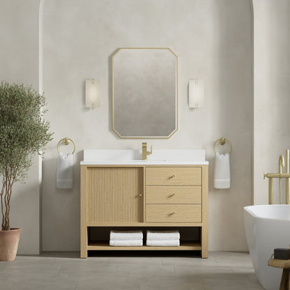 James Martin - Marigot 48" Single Vanity, Sunwashed Oak w/ Single Hole 3 CM White Zeus Silestone Top & Backsplash - D404-V48-SWO-1WZ view 3