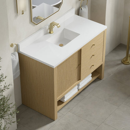 James Martin - Marigot 48" Single Vanity, Sunwashed Oak w/ Single Hole 3 CM White Zeus Silestone Top & Backsplash - D404-V48-SWO-1WZ view 7