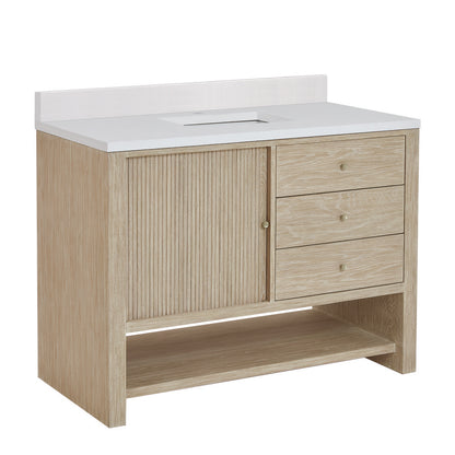 James Martin - Marigot 48" Single Vanity, Sunwashed Oak w/ Single Hole 3 CM White Zeus Silestone Top & Backsplash - D404-V48-SWO-1WZ view 11
