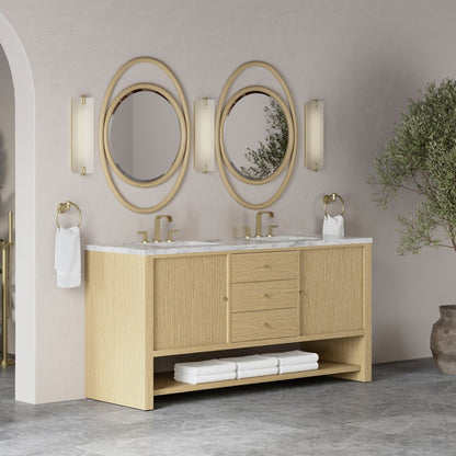 James Martin - Marigot 72" Double Vanity, Sunwashed Oak w/ 3 CM Carrara White Marble Top - D404-V72-SWO-3CAR view 4