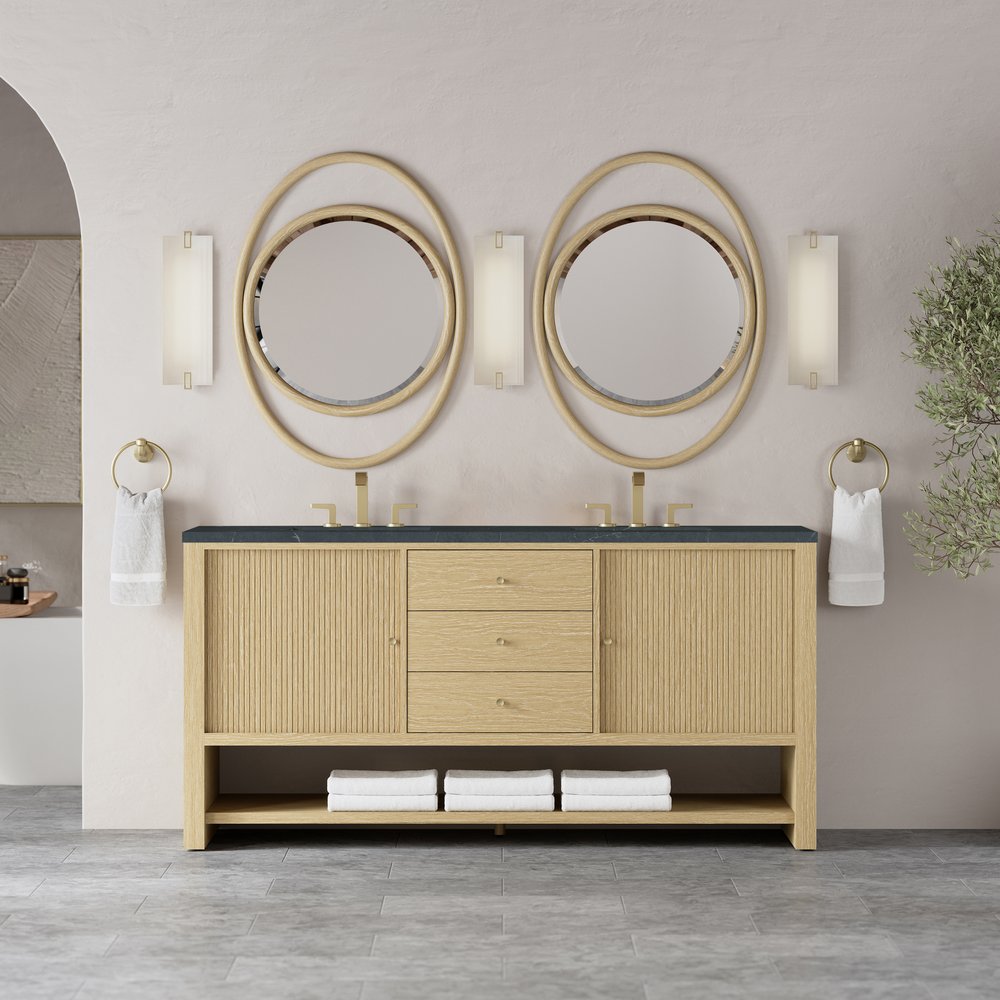 James Martin - Marigot 72" Double Vanity, Sunwashed Oak w/ 3 CM Charcoal Soapstone Silestone Top - D404-V72-SWO-3CSP view 3