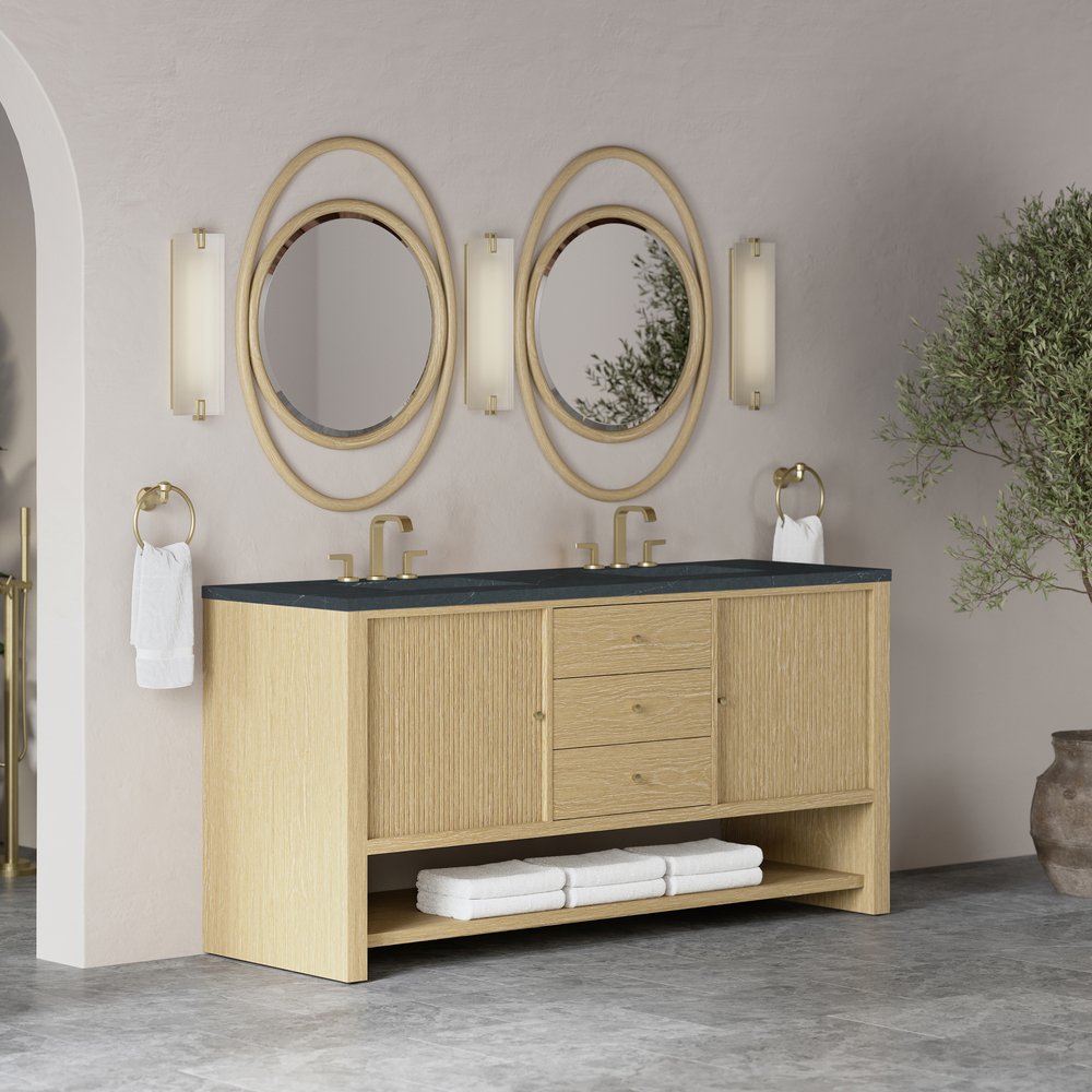 James Martin - Marigot 72" Double Vanity, Sunwashed Oak w/ 3 CM Charcoal Soapstone Silestone Top - D404-V72-SWO-3CSP view 4