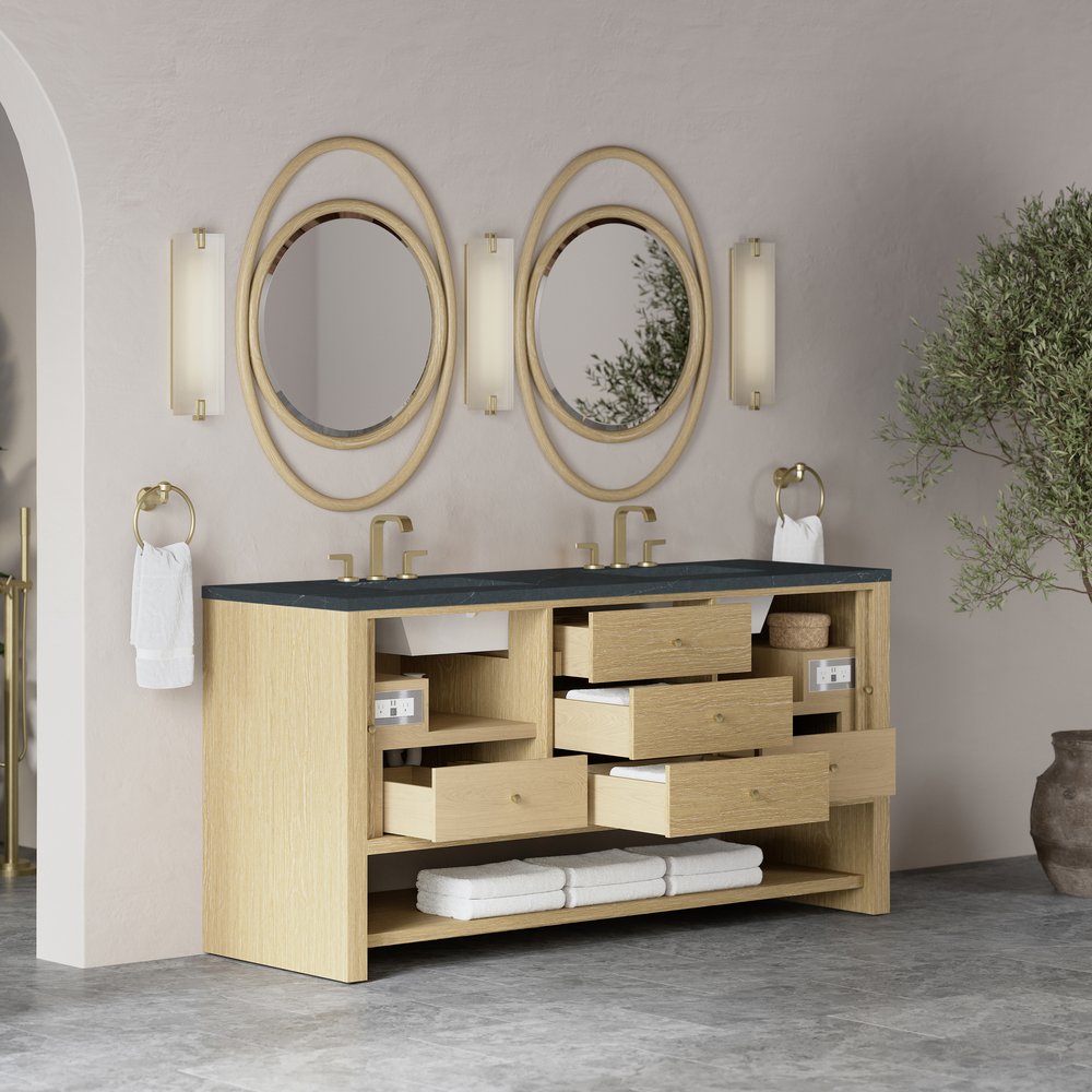 James Martin - Marigot 72" Double Vanity, Sunwashed Oak w/ 3 CM Charcoal Soapstone Silestone Top - D404-V72-SWO-3CSP view 5