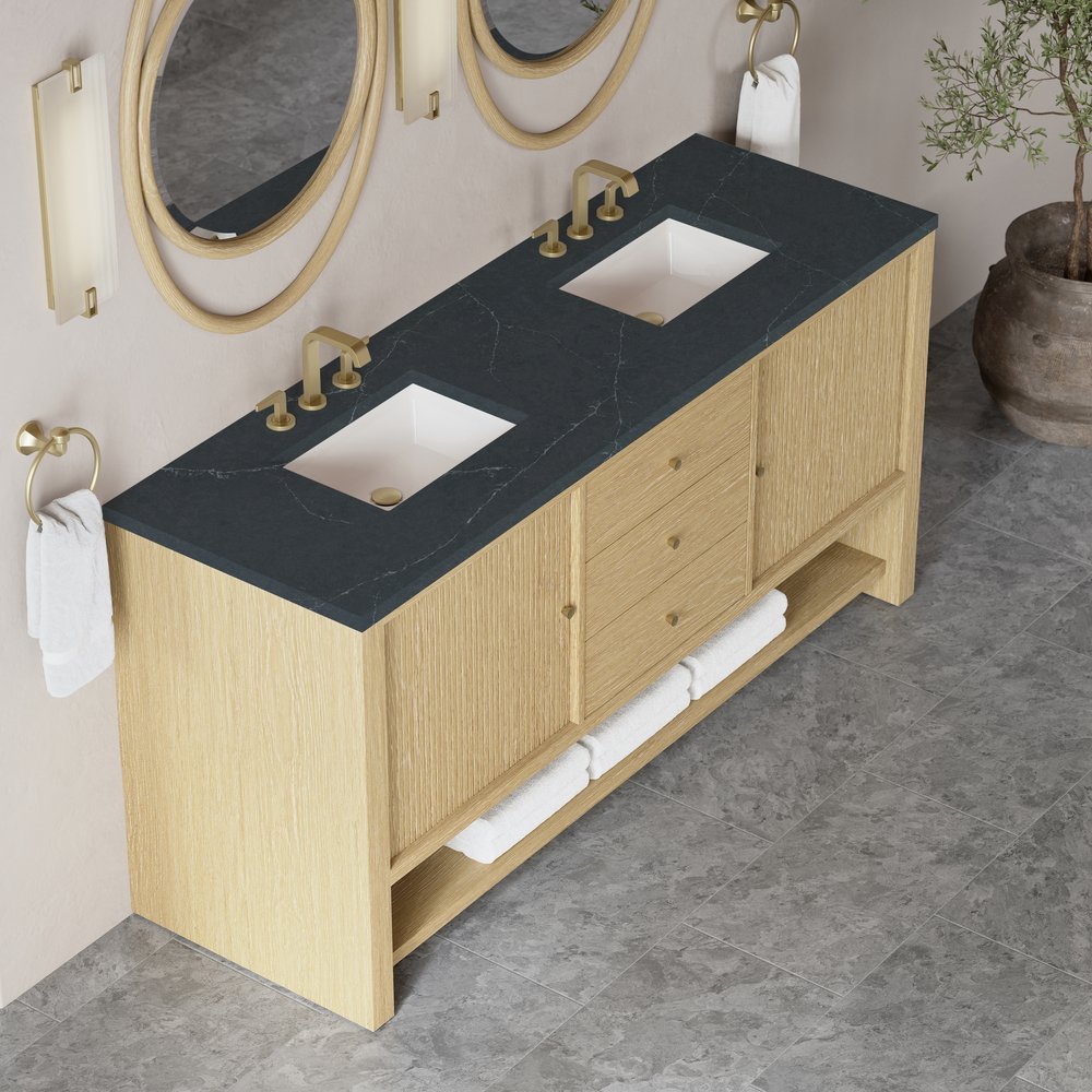 James Martin - Marigot 72" Double Vanity, Sunwashed Oak w/ 3 CM Charcoal Soapstone Silestone Top - D404-V72-SWO-3CSP view 7