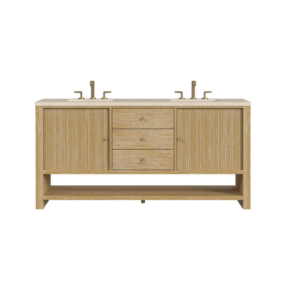 James Martin - Marigot 72" Double Vanity, Sunwashed Oak w/ 3 CM Eternal Marfil Silestone Top - D404-V72-SWO-3EMR view 1