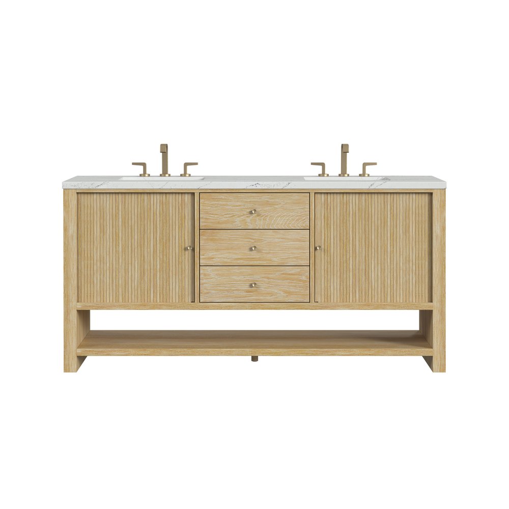 James Martin - Marigot 72" Double Vanity, Sunwashed Oak w/ 3 CM Ethereal Noctis Silestone Top w/ FreePower Wireless Charger - D404-V72-SWO-FENC view 1