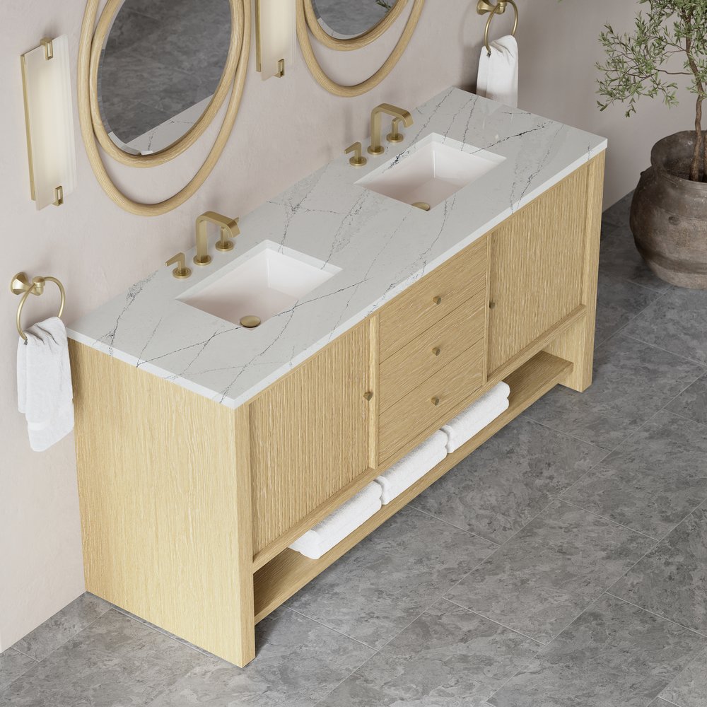 James Martin - Marigot 72" Double Vanity, Sunwashed Oak w/ 3 CM Ethereal Noctis Silestone Top w/ FreePower Wireless Charger - D404-V72-SWO-FENC view 8