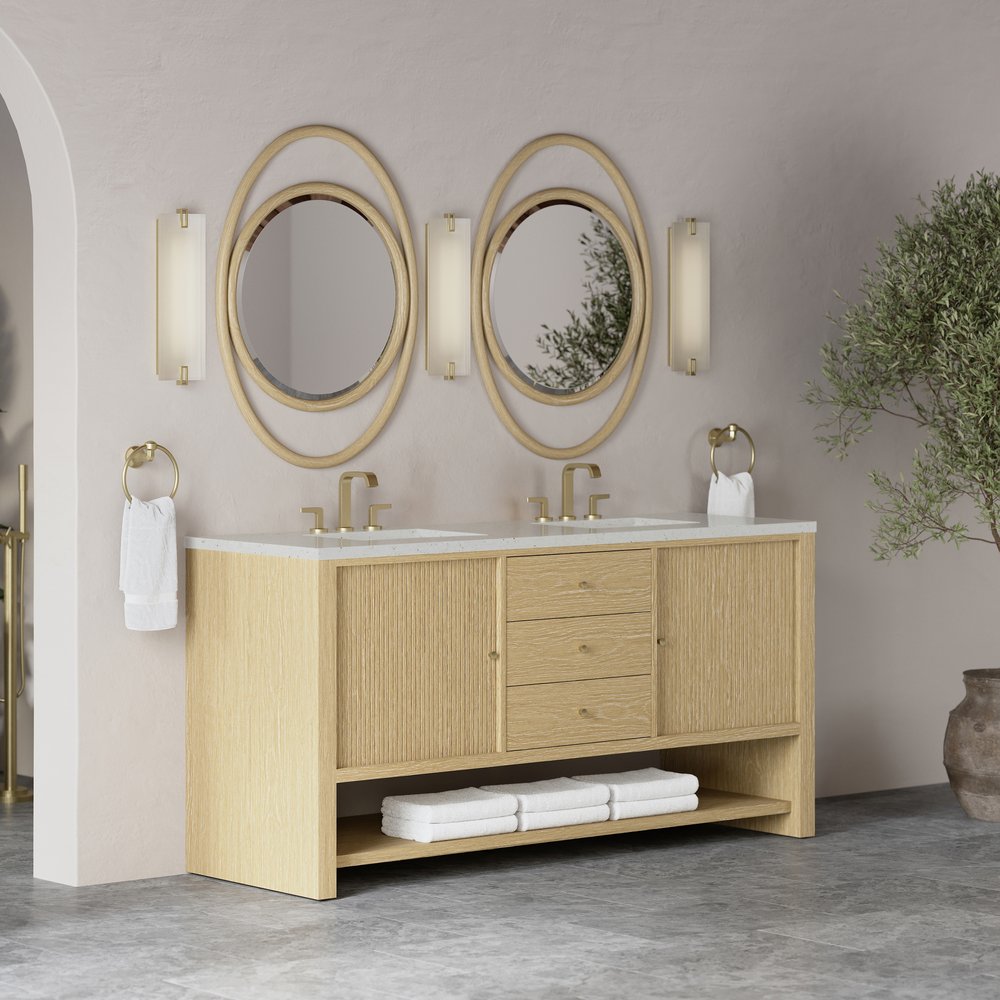 James Martin - Marigot 72" Double Vanity, Sunwashed Oak w/ 3 CM Lime Delight Silestone Top - D404-V72-SWO-3LDL view 4