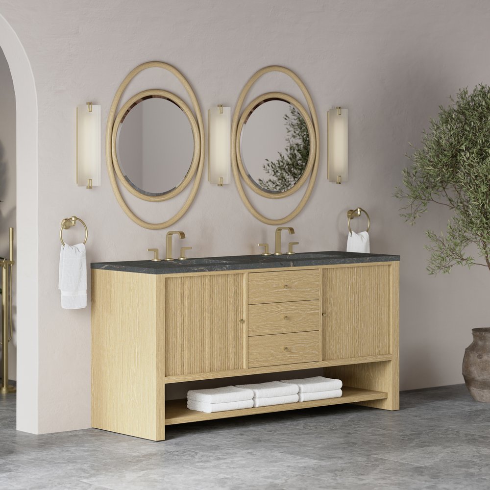 James Martin - Marigot 72" Double Vanity, Sunwashed Oak w/ 3 CM Parisien Bleu Silestone Top - D404-V72-SWO-3PBL view 4