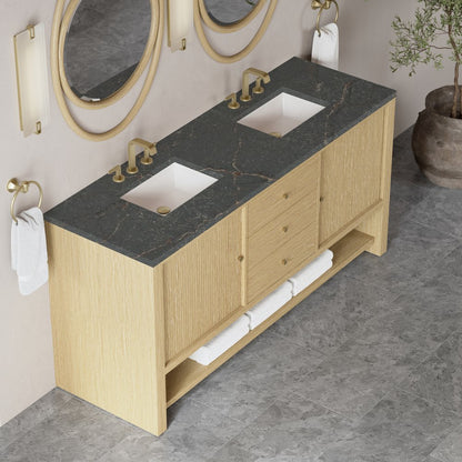 James Martin - Marigot 72" Double Vanity, Sunwashed Oak w/ 3 CM Parisien Bleu Silestone Top - D404-V72-SWO-3PBL view 7