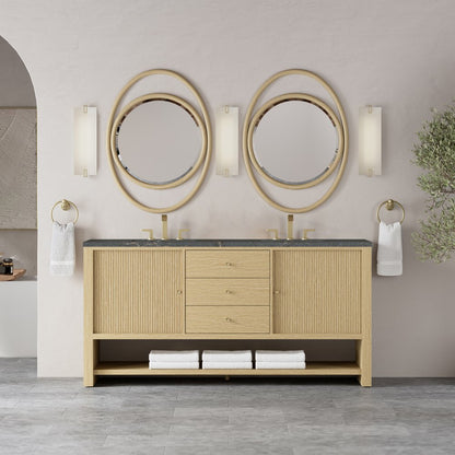 James Martin - Marigot 72" Double Vanity, Sunwashed Oak w/ 3 CM Parisien Bleu Silestone Top w/ FreePower Wireless Charger - D404-V72-SWO-FPBL view 4