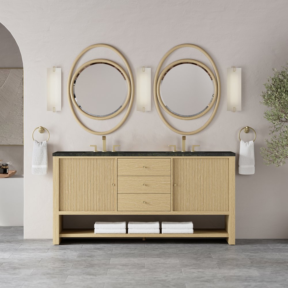 James Martin - Marigot 72" Double Vanity, Sunwashed Oak, w/ 3 CM Phantome Eclos Top - D404-V72-SWO-3PHT view 3