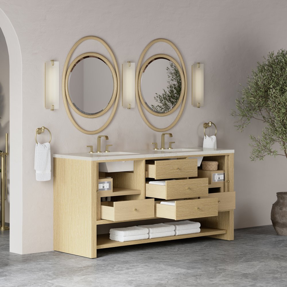 James Martin - Marigot 72" Double Vanity, Sunwashed Oak, w/ 3 CM Siberian Silestone Top - D404-V72-SWO-3SFR view 5