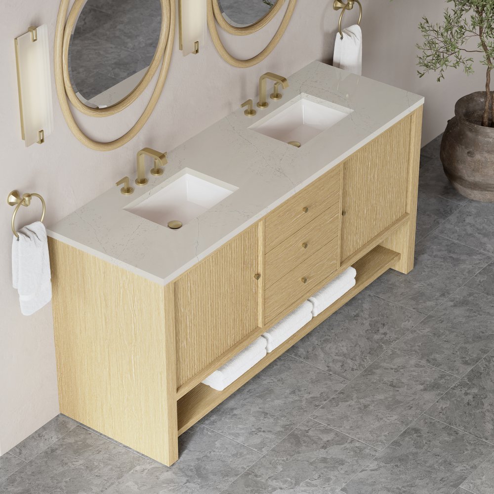 James Martin - Marigot 72" Double Vanity, Sunwashed Oak, w/ 3 CM Siberian Silestone Top - D404-V72-SWO-3SFR view 7