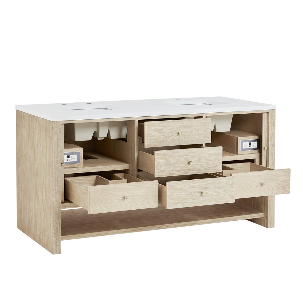 James Martin - Marigot 72" Double Vanity, Sunwashed Oak, w/ 3 CM Siberian Silestone Top - D404-V72-SWO-3SFR view 9