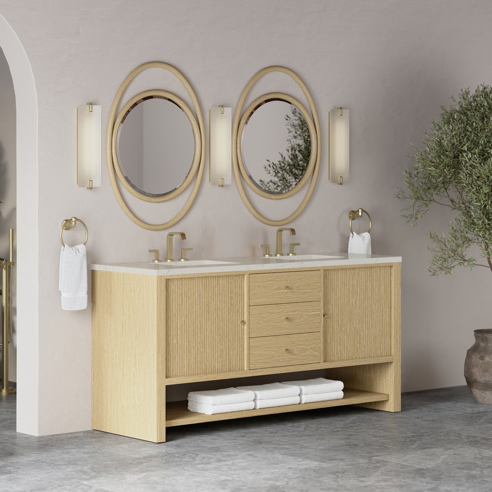 James Martin - Marigot 72" Double Vanity, Sunwashed Oak, w/ 3 CM Siberian Silestone Top w/FreePower Wireless Charger - D404-V72-SWO-FSFR view 4