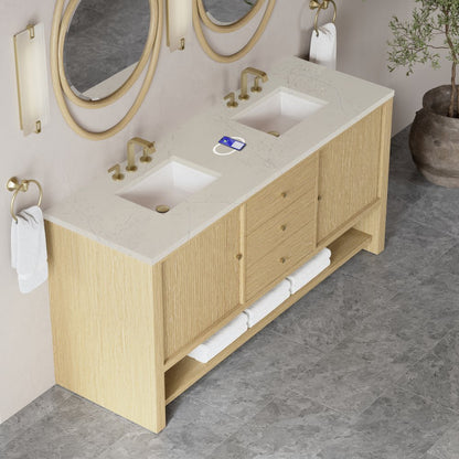 James Martin - Marigot 72" Double Vanity, Sunwashed Oak, w/ 3 CM Siberian Silestone Top w/FreePower Wireless Charger - D404-V72-SWO-FSFR view 7