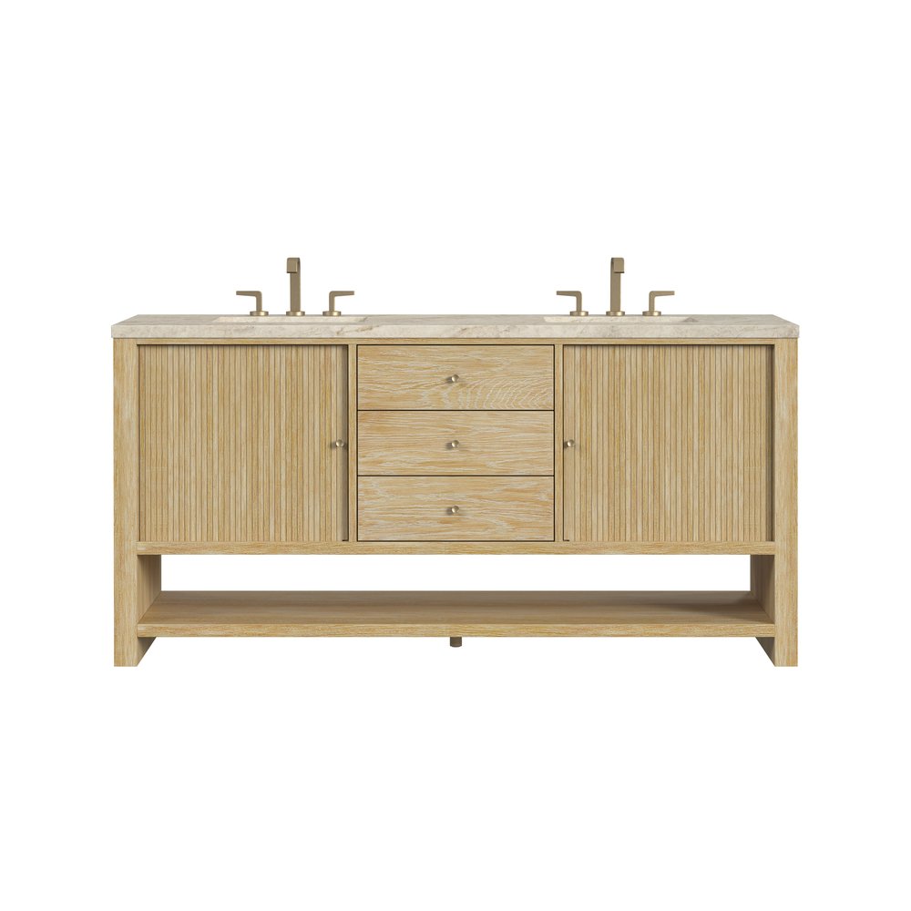 James Martin - Marigot 72" Double Vanity, Sunwashed Oak, w/ 3 CM Tajnar Eclos Top w/FreePower Wireless Charger - D404-V72-SWO-FTJR view 1