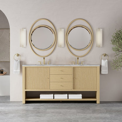 James Martin - Marigot 72" Double Vanity, Sunwashed Oak w/ 3 CM Victorian Silver Silestone Top - D404-V72-SWO-3VSL view 3