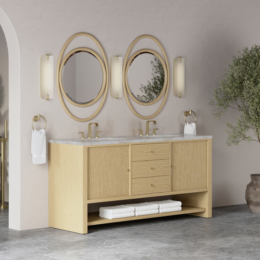 James Martin - Marigot 72" Double Vanity, Sunwashed Oak w/ 3 CM Victorian Silver Silestone Top - D404-V72-SWO-3VSL view 4