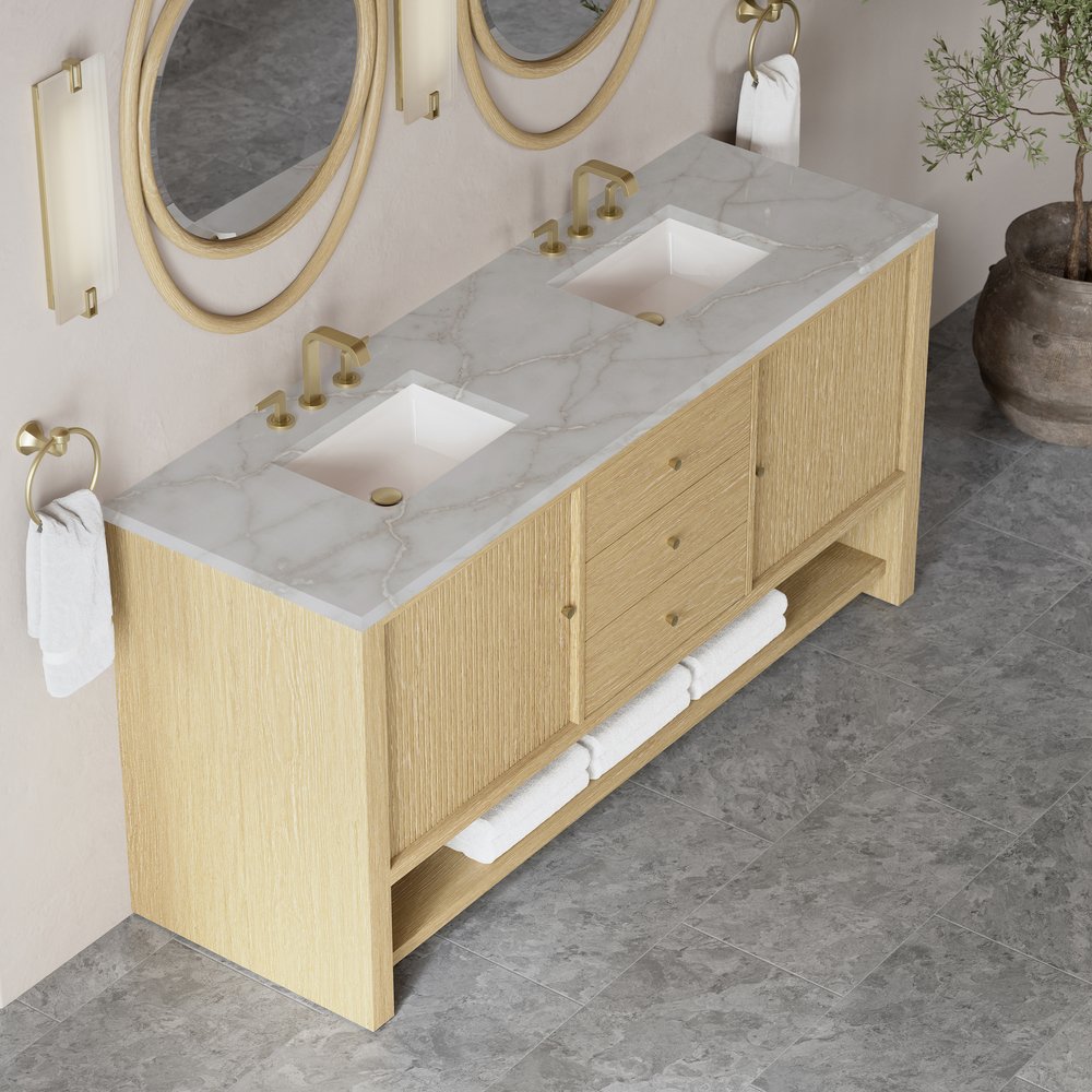 James Martin - Marigot 72" Double Vanity, Sunwashed Oak w/ 3 CM Victorian Silver Silestone Top - D404-V72-SWO-3VSL view 7