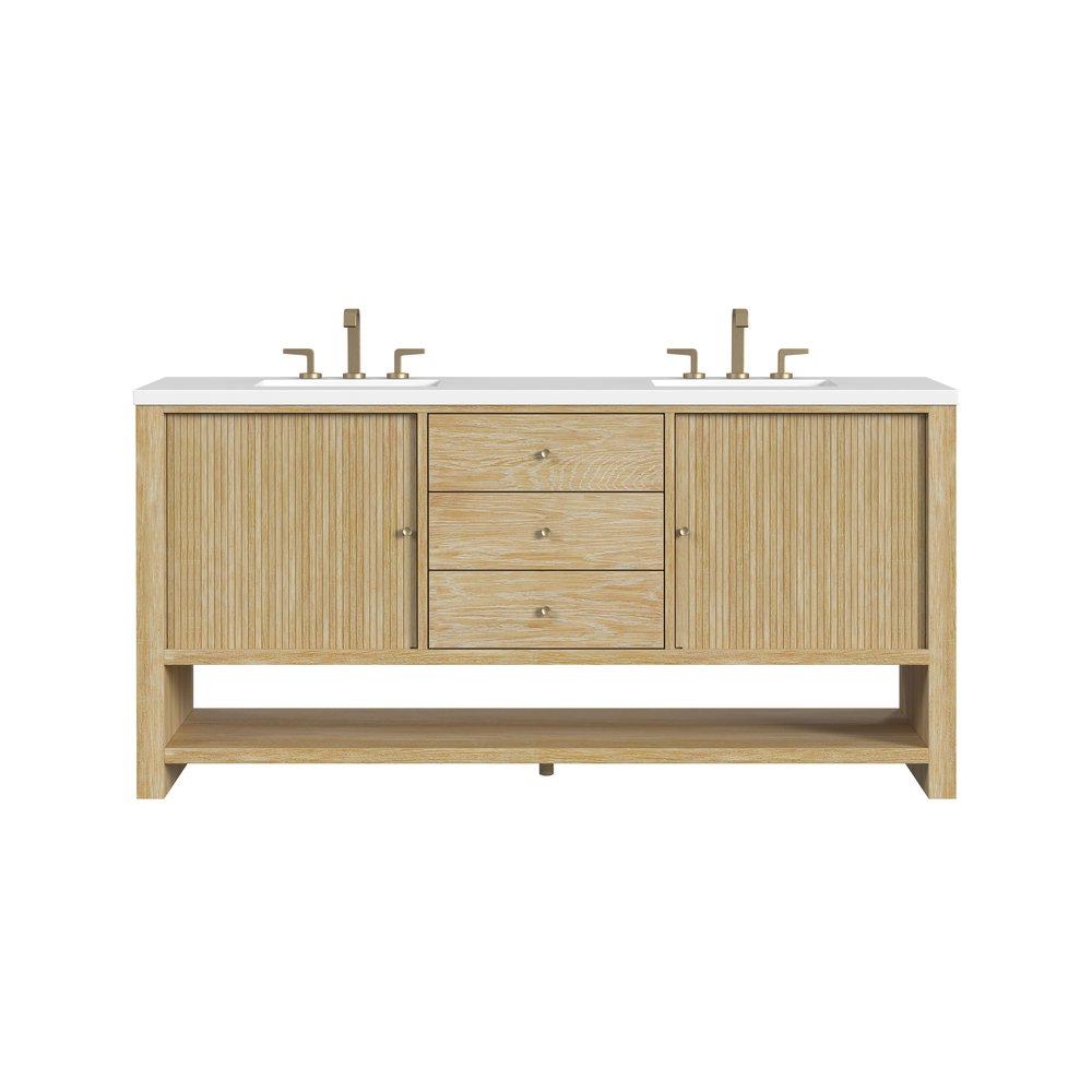 James Martin - Marigot 72" Double Vanity, Sunwashed Oak w/ 3 CM White Zeus Silestone Top - D404-V72-SWO-3WZ view 1