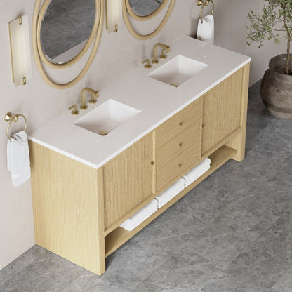 James Martin - Marigot 72" Double Vanity, Sunwashed Oak w/ 3 CM White Zeus Silestone Top - D404-V72-SWO-3WZ view 7