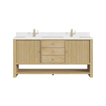 James Martin - Marigot 72" Double Vanity, Sunwashed Oak w/ Hole 3 CM White Zeus Silestone Top & Backsplash - D404-V72-SWO-1WZ view 1