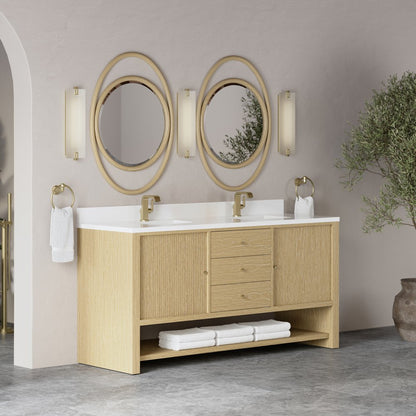 James Martin - Marigot 72" Double Vanity, Sunwashed Oak w/ Hole 3 CM White Zeus Silestone Top & Backsplash - D404-V72-SWO-1WZ view 4