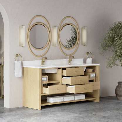 James Martin - Marigot 72" Double Vanity, Sunwashed Oak w/ Hole 3 CM White Zeus Silestone Top & Backsplash - D404-V72-SWO-1WZ view 5