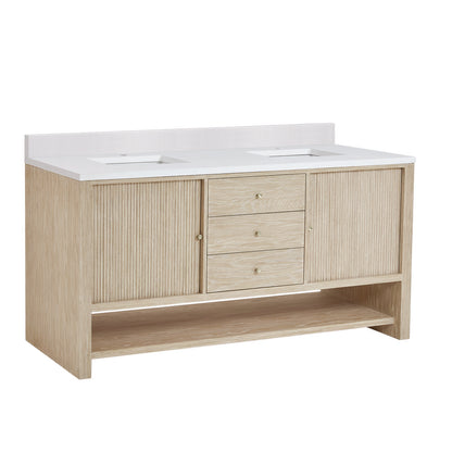 James Martin - Marigot 72" Double Vanity, Sunwashed Oak w/ Hole 3 CM White Zeus Silestone Top & Backsplash - D404-V72-SWO-1WZ view 11