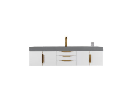 James Martin - Mercer Island 72" Single Vanity, Glossy White, Radiant Gold w/ Dusk Grey Glossy Composite Stone Top - 389-V72S-GW-G-DGG view 1