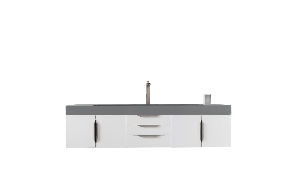 James Martin - Mercer Island 72" Single Vanity, Glossy White w/ Dusk Grey Glossy Composite Stone Top - 389-V72S-GW-A-DGG view 1